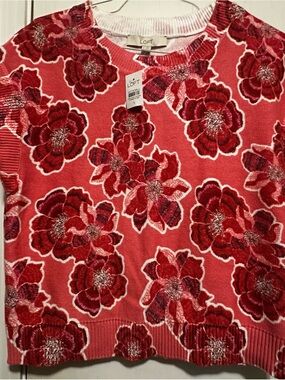 LOFT Coral Floral Crewneck Sweater